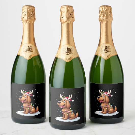 Christmas Lights Soft Coated Wheaten Terrier Dog T Sparkling Wijnetiket (Flessen)