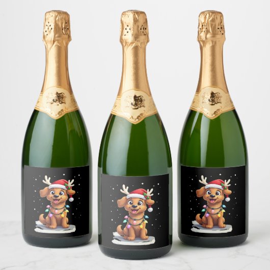 Christmas Lights Soft Coated Wheaten Terrier Dog T Sparkling Wijnetiket (Flessen)