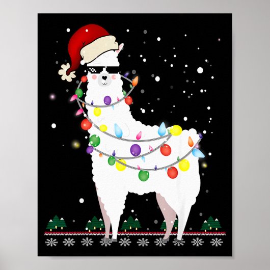 Christmas Llama Santa Hat Ugly Xmas Tree Alpaca Gi Poster (Voorkant)