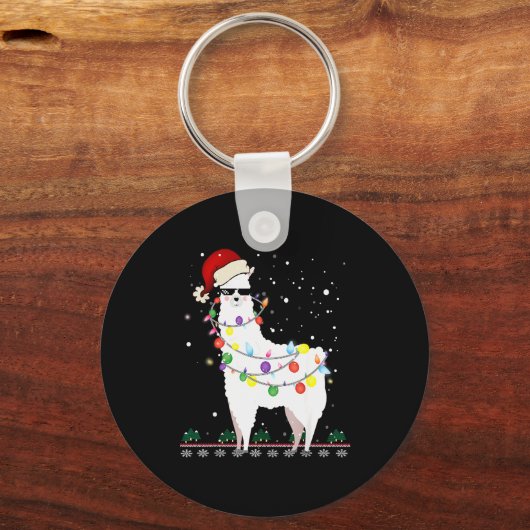 Christmas Llama Santa Hat Ugly Xmas Tree Alpaca Gi Sleutelhanger (Voorkant)
