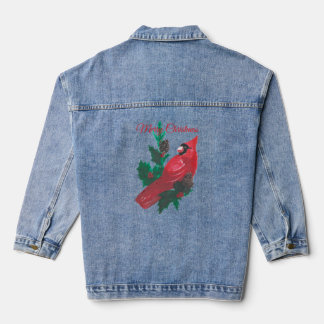 Christmas Long Sleeve Red Cardinal Holly Denim  Jacket