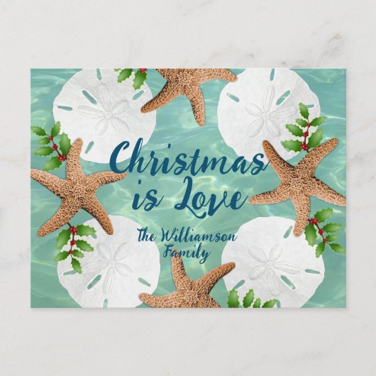 Christmas Love Beach Wreath Sea Green Carte postal (Devant)