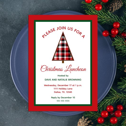 Christmas Luncheon Red Plaid Christmas Tree Kaart