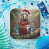 Christmas Macaw Parrot With Martini Cocktail Papieren Bordje (Feest)