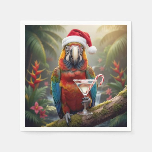 Christmas Macaw Parrot With Martini Cocktail Servet (Voorkant)