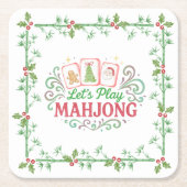 Christmas Mahjong Crest | Monogram Vierkante Kartonnen Onderzetter (Voorkant)