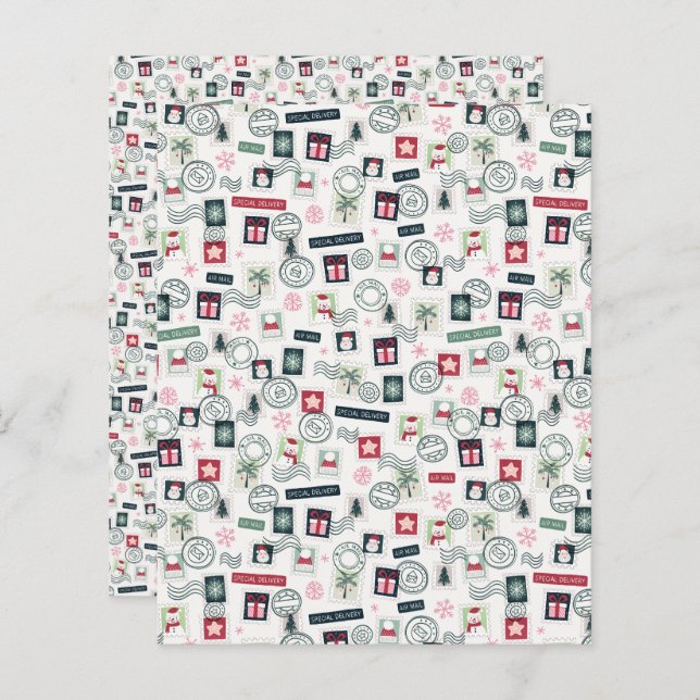 Christmas Mail Stamps Scrapbook Papier (Voorkant / Achterkant)