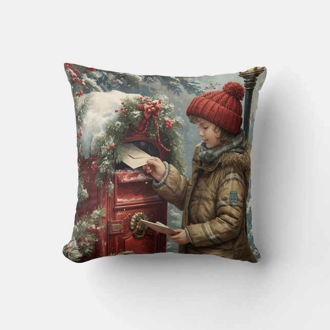 Christmas mailbox throw pillow winter cozy cushion kussen (Voorkant)