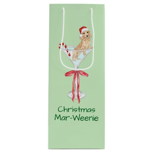 Christmas Mar-Weenie Teckel Hond Waterverf Wijn Cadeautas (Voorkant)