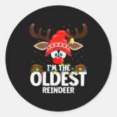 Christmas Matching I'm The Oldest Reindeer Ronde Sticker (Voorkant)
