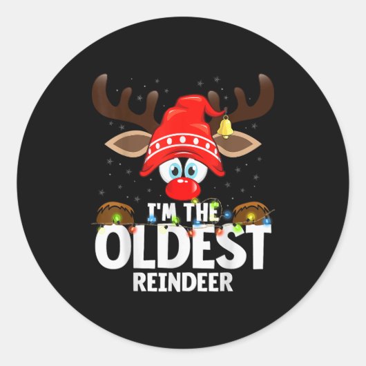Christmas Matching I'm The Oldest Reindeer Ronde Sticker (Voorkant)