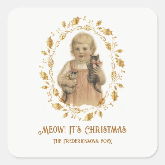 Christmas Meow  Vierkante Sticker (Voorkant)