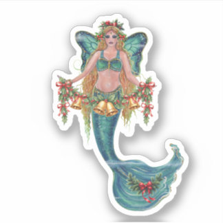 Christmas mermaid stickers by Renee Lavoie