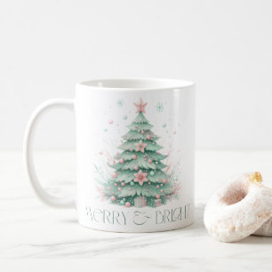 Christmas Merry & Bright Christmas Tree Mint Pink Koffiemok