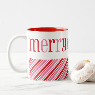 CHRISTMAS MERRY & BRIGHT schattig modern rood roze Tweekleurige Koffiemok