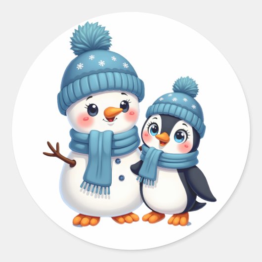 Christmas Merry Christmas For Gift Penguin Snowman Ronde Sticker (Voorkant)