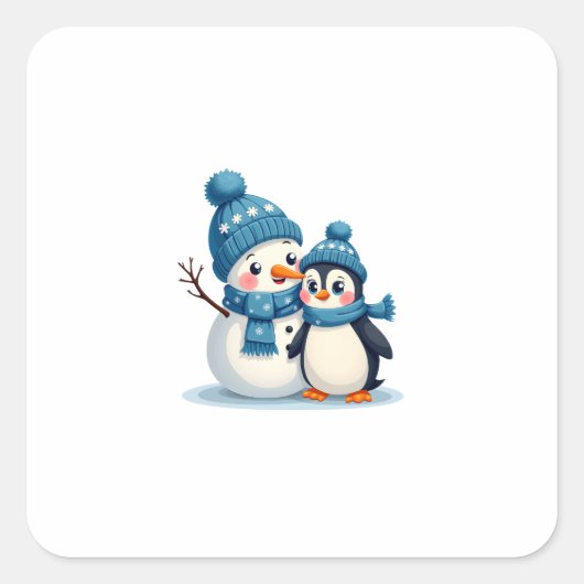 Christmas Merry Christmas For Gift Penguin Snowman Vierkante Sticker (Voorkant)