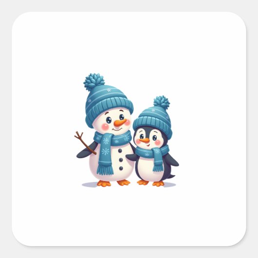 Christmas Merry Christmas For Gift Penguin Snowman Vierkante Sticker (Voorkant)