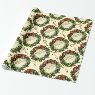 CHRISTMAS MET HOLLY BERRIES, JOY PEACE LIVE CADEAUPAPIER