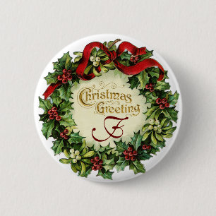 CHRISTMAS MET MISTLETOES EN HOLLY BERRIES RONDE BUTTON 5,7 CM