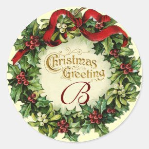 CHRISTMAS MET MISTLETOES EN HOLLY BERRIES RONDE STICKER