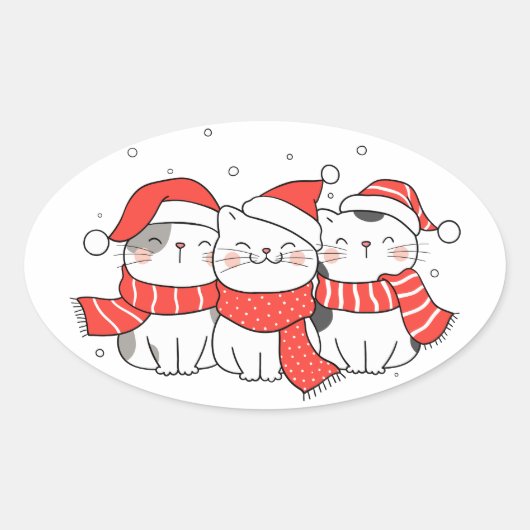 Christmas Mew Trio Ovale Sticker (Voorkant)