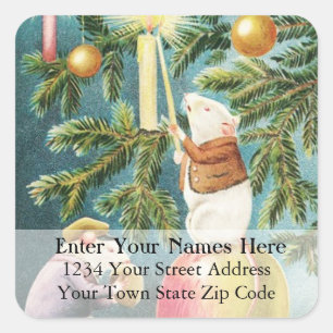 Christmas Mice Lighting Candles Address Label