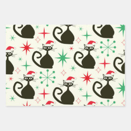 Christmas Mid Century Retro Atomic Cats  Inpakpapier Vel