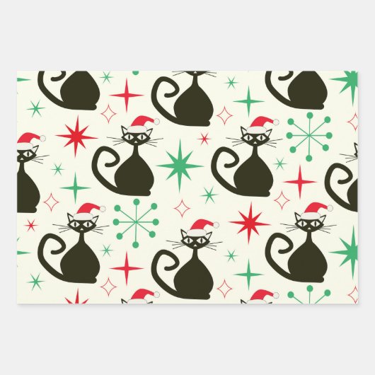 Christmas Mid Century Retro Atomic Cats  Inpakpapier Vel (Voorkant)
