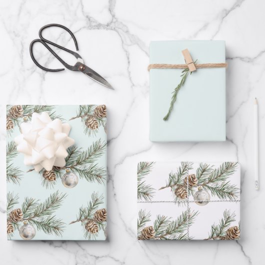 Christmas Mint Pine Cones Branch Ornament Inpakpapier Vel (Voorkant)