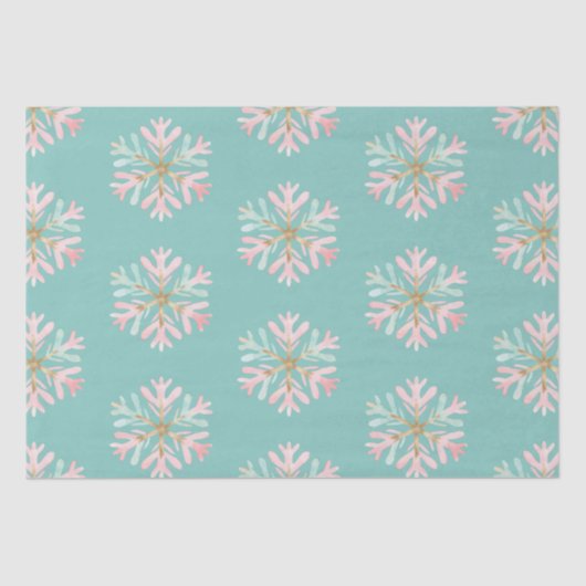 Christmas Mint Roze Sneeuwvlokken Tissuepapier (Voorkant)
