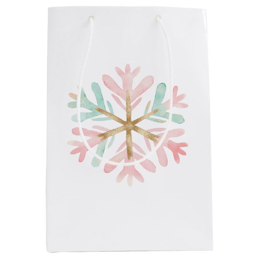 Christmas Mint Roze Witte Sneeuwvlok Medium Cadeauzakje (Voorkant)