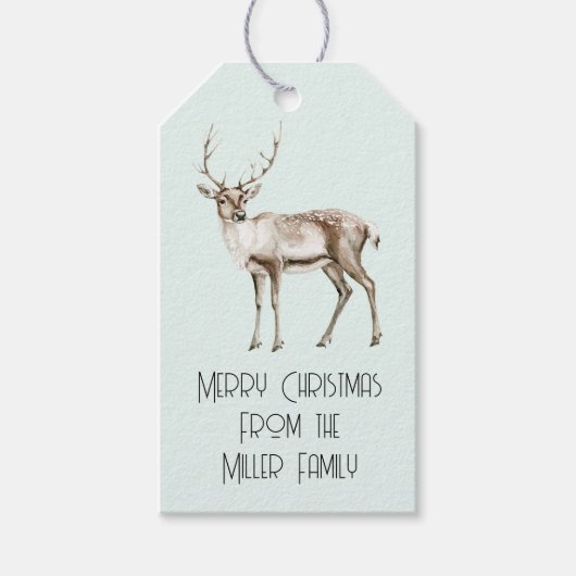 Christmas Mint White Deer Cadeaulabel (Voorkant)