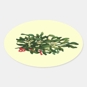 CHRISTMAS MISTLETOES MET RODE RIBBON OVALE STICKER
