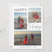 Christmas Modern Script 3 Photos Carte de vacances (Devant)