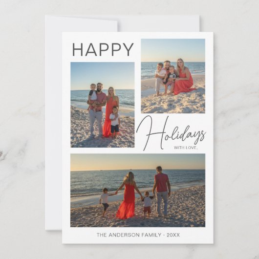 Christmas Modern Script 3 Photos Carte de vacances (Devant)
