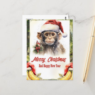 Christmas Monkey Waterverf Briefkaart