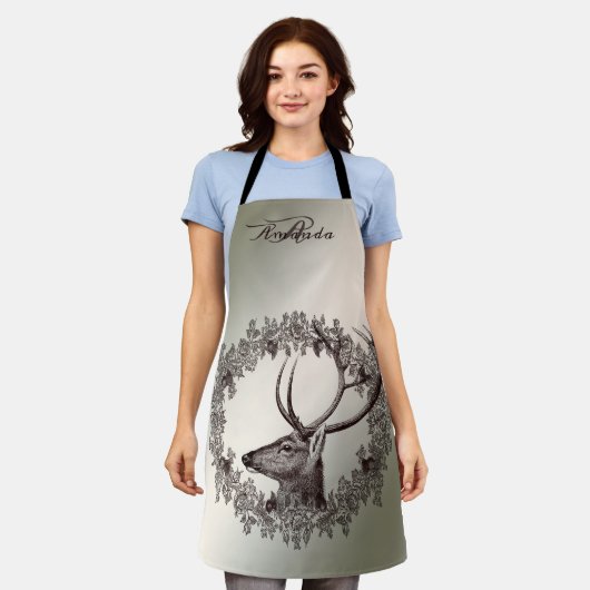 Christmas Monogram Floral Reindeer Golden Winter Schort (Gedragen)