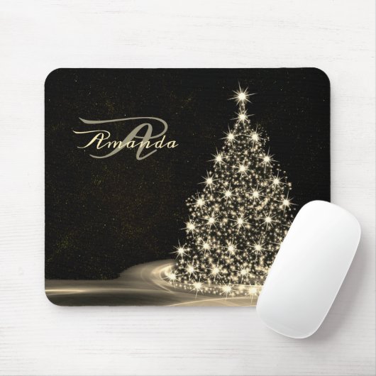 Christmas Monogram Golden Shiny Tree Winter Black Muismat (Met muis)