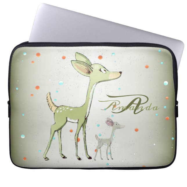 Christmas Monogram Green Deers Holidays Cute Laptop Sleeve (Voorkant)