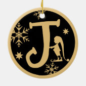 Christmas Monogram Letter J Gold Black Keramisch Ornament (Achterkant)