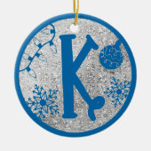 Christmas Monogram Letter K Blue Silver Glitter Keramisch Ornament (Voorkant)