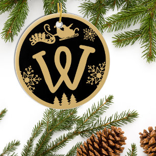 Christmas Monogram Letter W Gold Black Keramisch Ornament