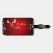 Christmas Monogram Red Reindeer Winter Holidays Bagagelabel (Achterkant horizontaal)