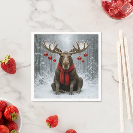 Christmas Moose In a Snowy Forest Servet (Insitu)