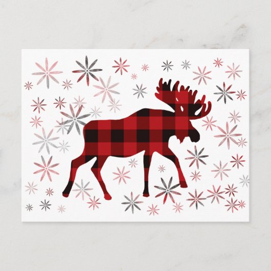Christmas Moose rode plaids sneeuwvlokken Briefkaart (Voorkant)