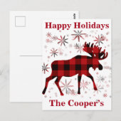Christmas Moose rode plaids sneeuwvlokken Briefkaart (Voorkant / Achterkant)