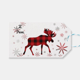 Christmas Moose rode plaids sneeuwvlokken Cadeaulabel