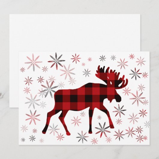 Christmas Moose rode plaids sneeuwvlokken Kaart (Voorkant / Achterkant)