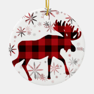Christmas Moose rode plaids sneeuwvlokken Keramisch Ornament